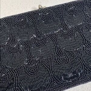 Vintage Black Beaded Evening Clutch Made in Japan – Stunning Hand-Beaded Design